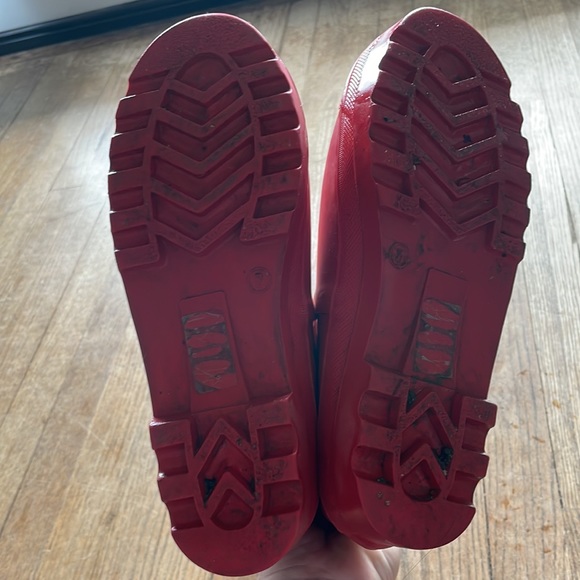 J Crew Red Penguin fur lined rain boots size 7 - Picture 6 of 6